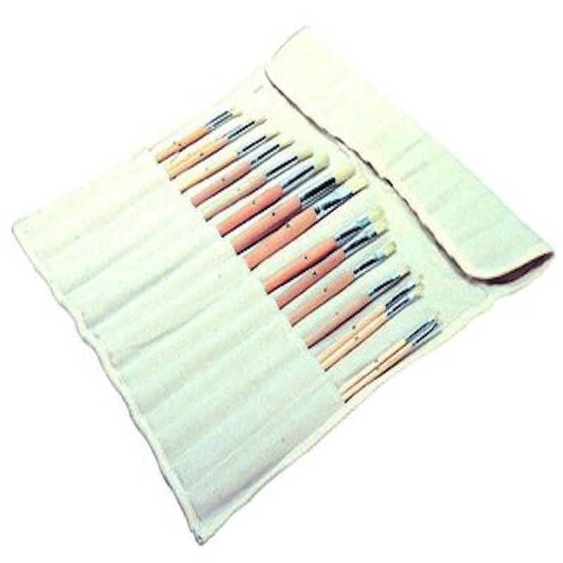 Art Basics Bristle Brush  Set of 18 with Canvas Holder