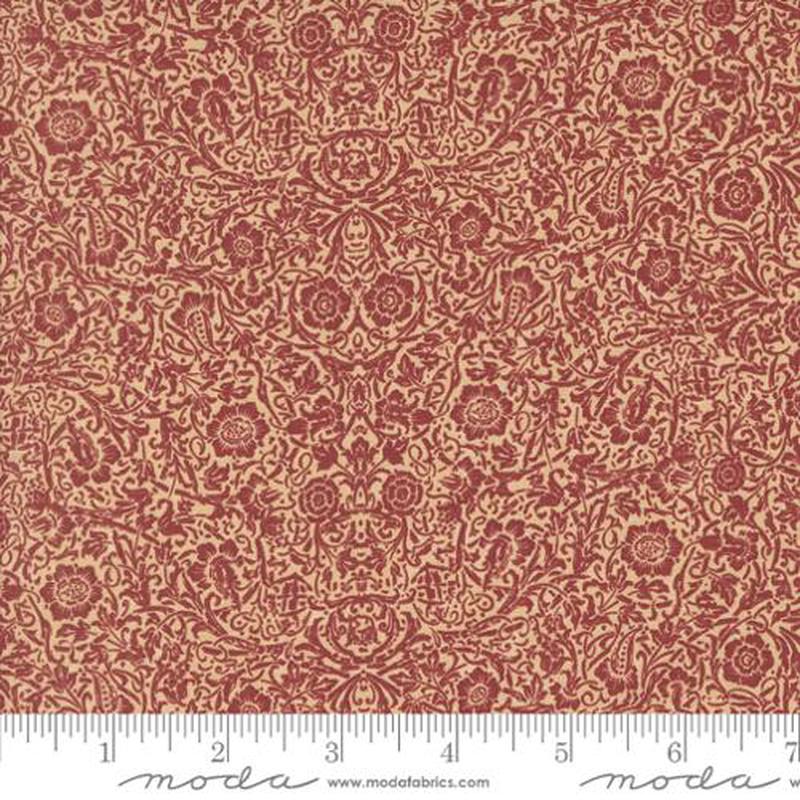 A Vintage Christmas Amaryllis Damask Cotton Fabric - Red 9786 23
