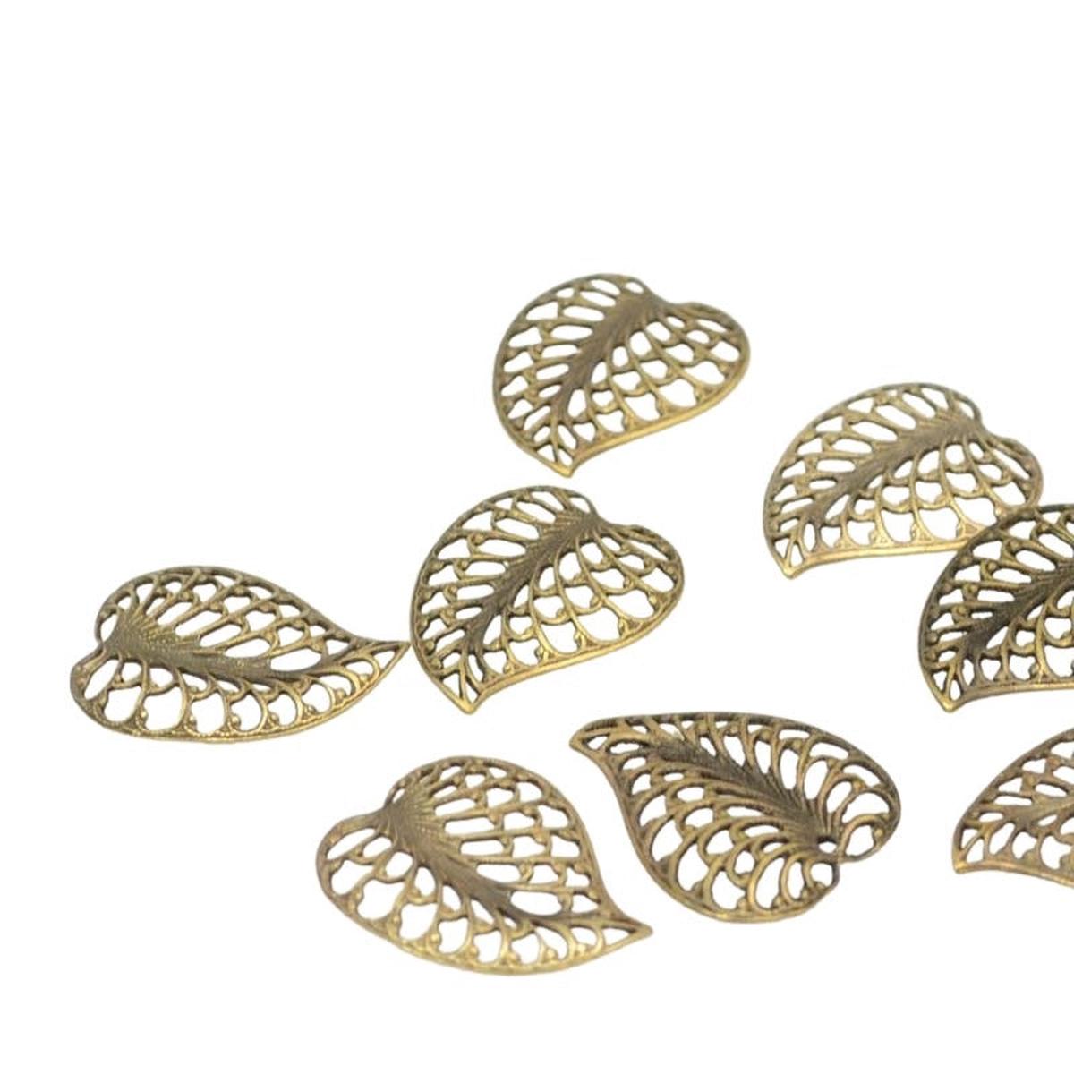 19mm Curvd Filigree Leaf   Nat Brass Each