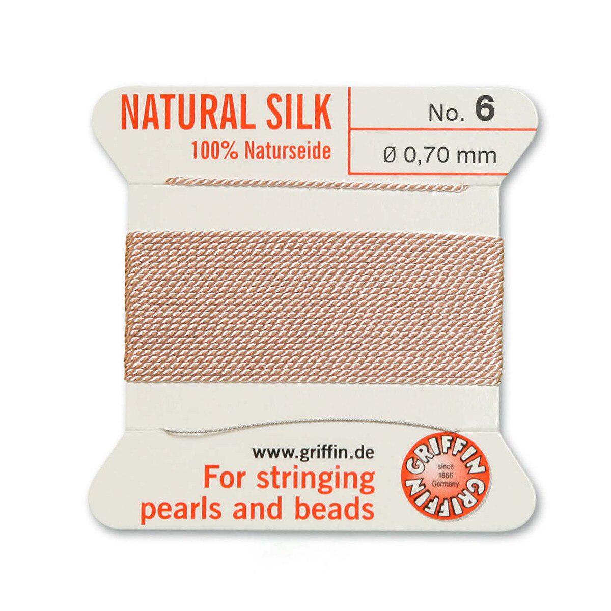 6CH192-GS: Griffin #6/0.7mm Silk Cord Lt Pink 72 Inches w/Needle